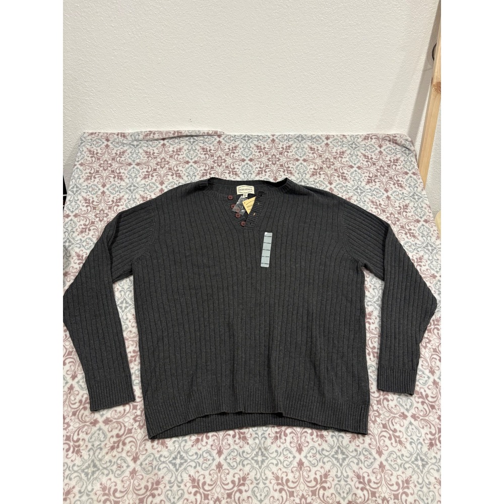 High Sierra Mens Henley Sweater XXL Charcoal Gray Ribbed Knit Long Sleeve NWT
